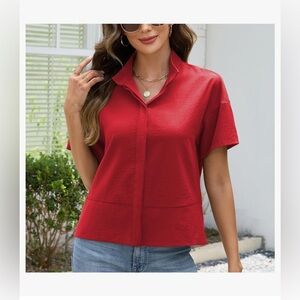 NWT Red Women's Button Down Top Blouse-S